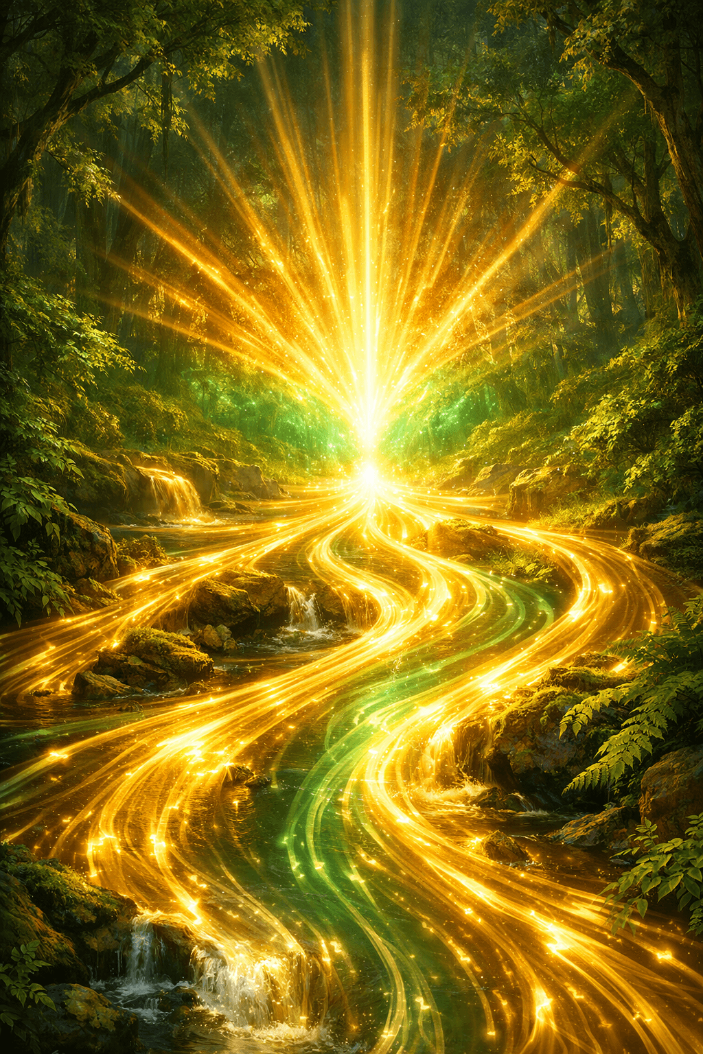 Golden data streams converging into structured insight